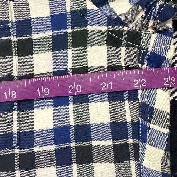 Uniqlo Flannel Raw Hem Button Down Size L Check Blue Black Casual Cotton - Picture 8 of 9
